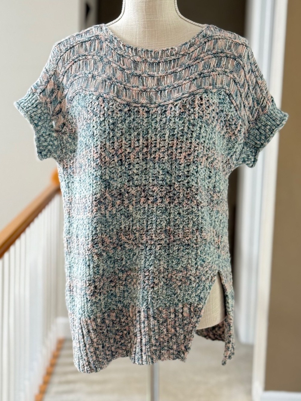 Pilcro Short Sleeve Sweater Tee‎ XS Coastal Vibe Pastel Melange Pattern